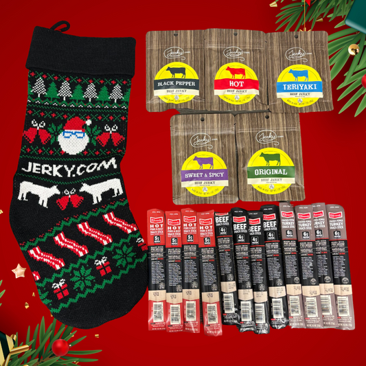 LIMITED TIME Jerky Stocking Bundle - Choose a Beef Jerky, Hot Beef Jerky, or Exotic Gift Stocking - Variety of Jerky Flavors and Assorted Snack Sticks in a Cool Gift Stocking - Perfect Christmas Gift for Men, Gifts for Him, Husband, Boyfriend by Jerky.com