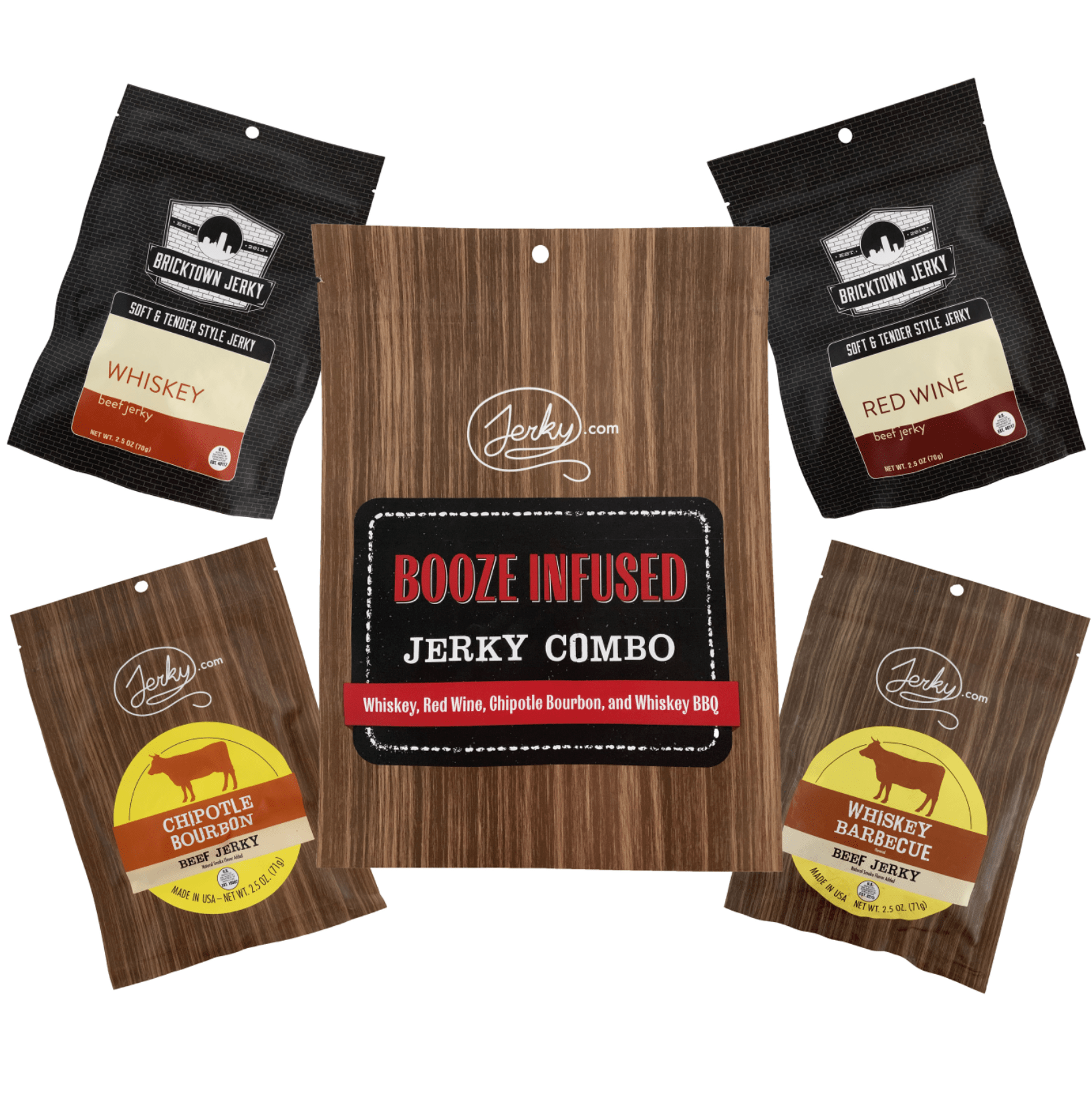 Booze Infused Jerky Combo - Whiskey, Red Wine, Bourbon, Whiskey BBQ ...